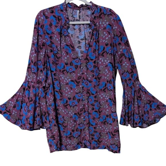 Free People Magic Mystery Tunic Mini Dress floral boho peasant size Medium - Picture 11 of 11